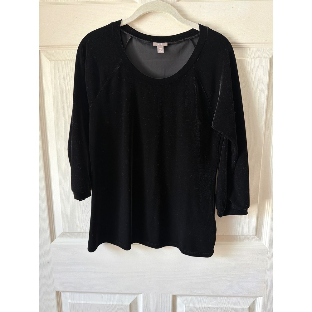 J. Jill Velvet Top Women XS Black Balloon Sleeve Stretch Scoop Neck Goth Chic